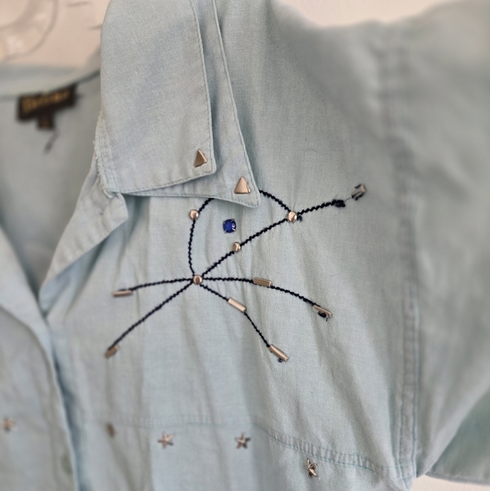 Vintage 90's Western Style Light Blue Embroidered Women's Button Up - Picture 4 of 6